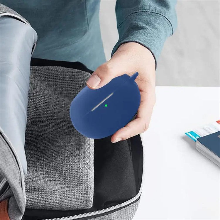 Dust Cover for Realme Buds Air 6 Pro Bluetooth Earphones Silicone Case with Anti-Lost Buckle - Blackish Green