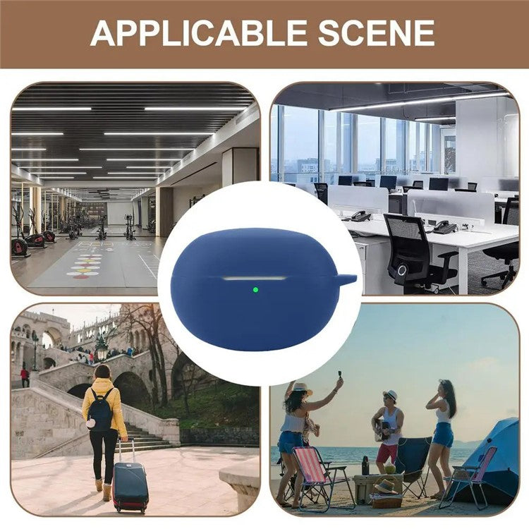 Dust Cover for Realme Buds Air 6 Pro Bluetooth Earphones Silicone Case with Anti-Lost Buckle - Blackish Green