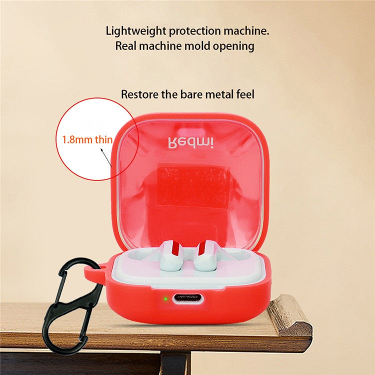 For Xiaomi Redmi Buds 6 Active Silicone Cover Bluetooth Earphone Sleeve with Anti-Lost Buckle - Pink