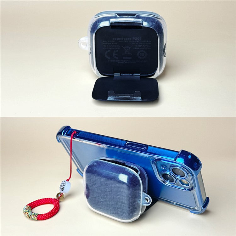 For Anker Soundcore P30i Silicone Headphone Case TWS Earphone Cover with Hanging Buckle - Transparent