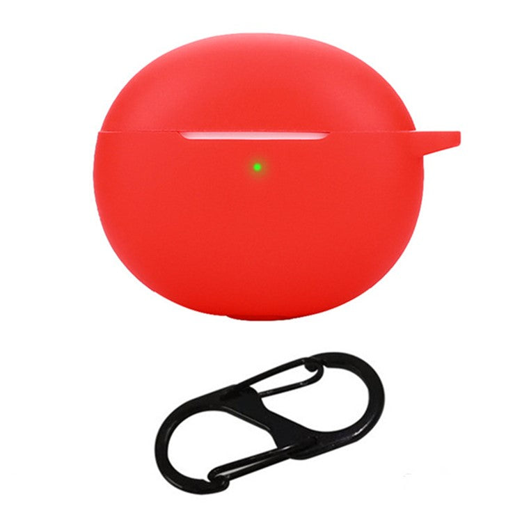 For Oppo Enco R3 Silicone Case Anti-Scratch Wireless Headset Cover with Hanging Buckle - Red