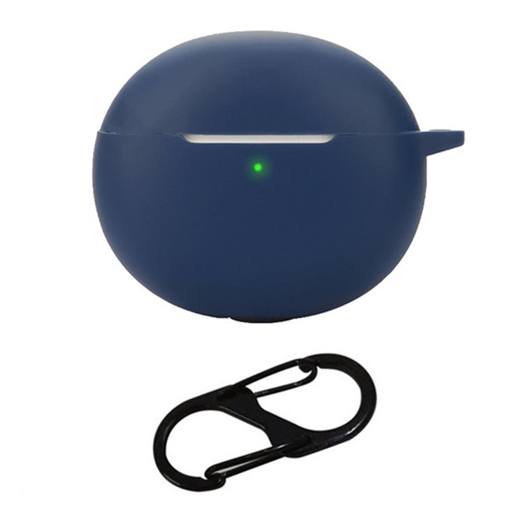 For Oppo Enco R3 Silicone Case Anti-Scratch Wireless Headset Cover with Hanging Buckle - Dark Blue