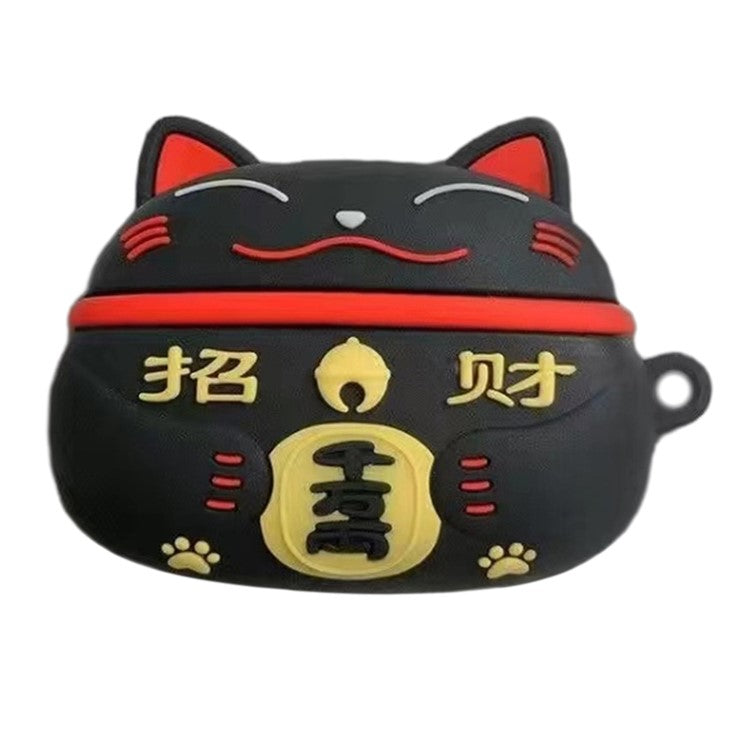 No.2 For Apple AirPods with Wireless Charging Case (2019) / AirPods with Charging Case (2019) (2016) Cartoon Silicone Case - Black Lucky Cat