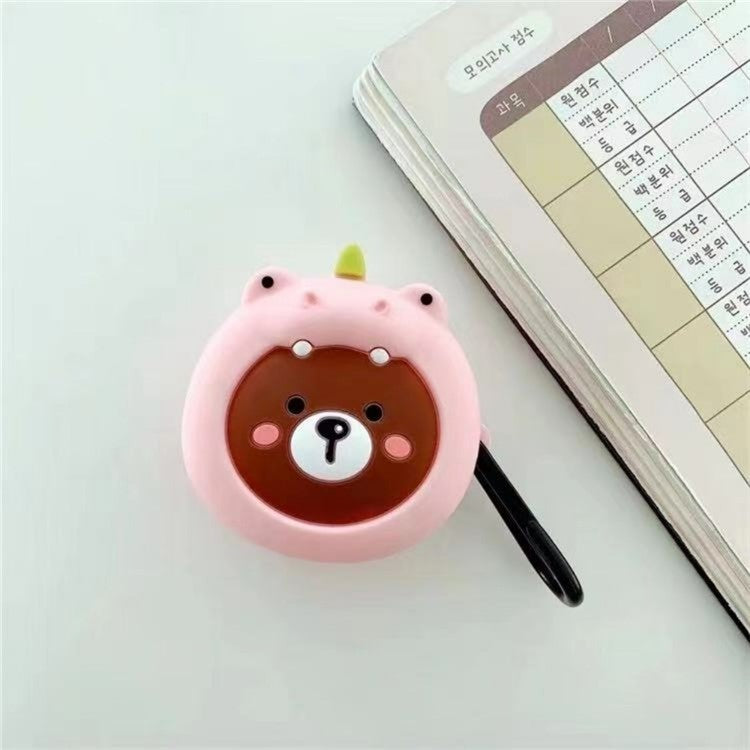 For Samsung Galaxy Buds FE Cartoon Silicone Case Bluetooth Earphone Dust-proof Cover - Pink Dinosaur Bear