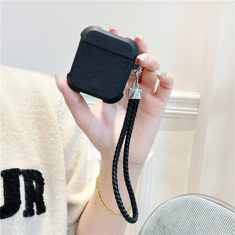 For Apple AirPods with Charging Case (2016) / (2019) / AirPods with Wireless Charging Case (2019) TPU Sleeve Case with Wrist Strap - Black