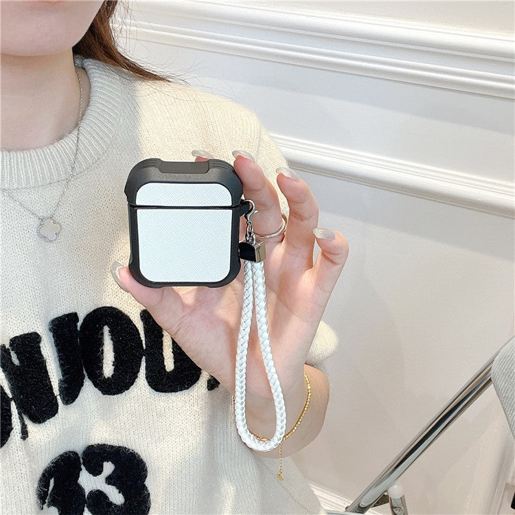 For Apple AirPods with Charging Case (2016) / (2019) / AirPods with Wireless Charging Case (2019) TPU Sleeve Case with Wrist Strap - White