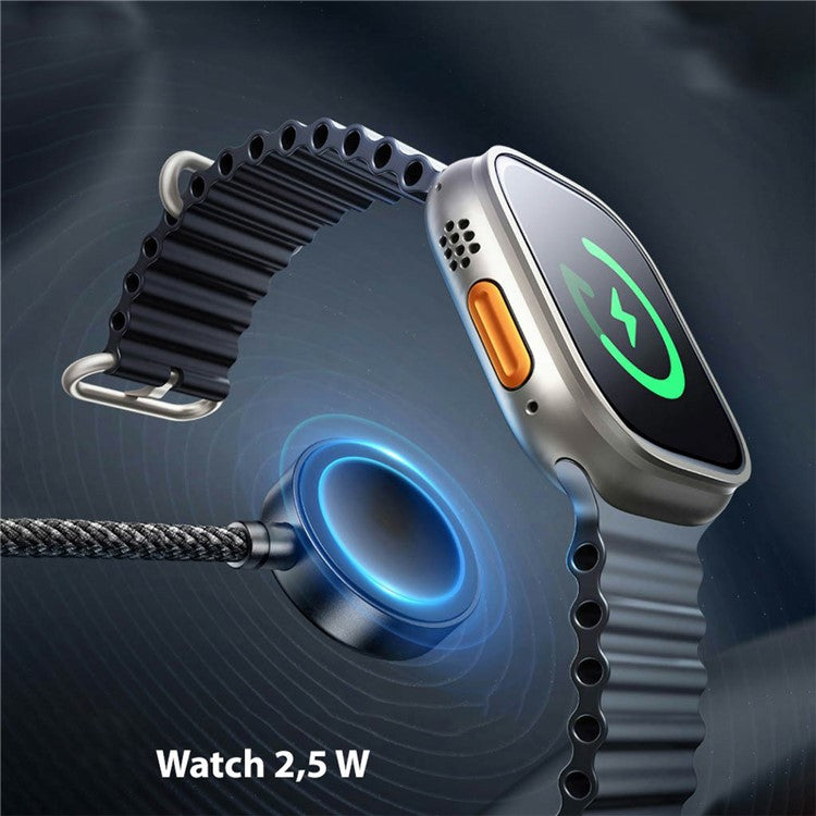 AWEI W23 1.2m Type-C to Type-C / 8-pin / for Apple Watch Magnetic Wireless Charging Dock 3-in-1 Splitter Cable