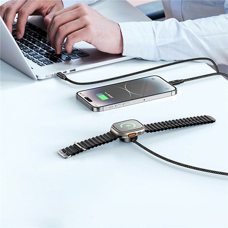 AWEI W23 1.2m Type-C to Type-C / 8-pin / for Apple Watch Magnetic Wireless Charging Dock 3-in-1 Splitter Cable