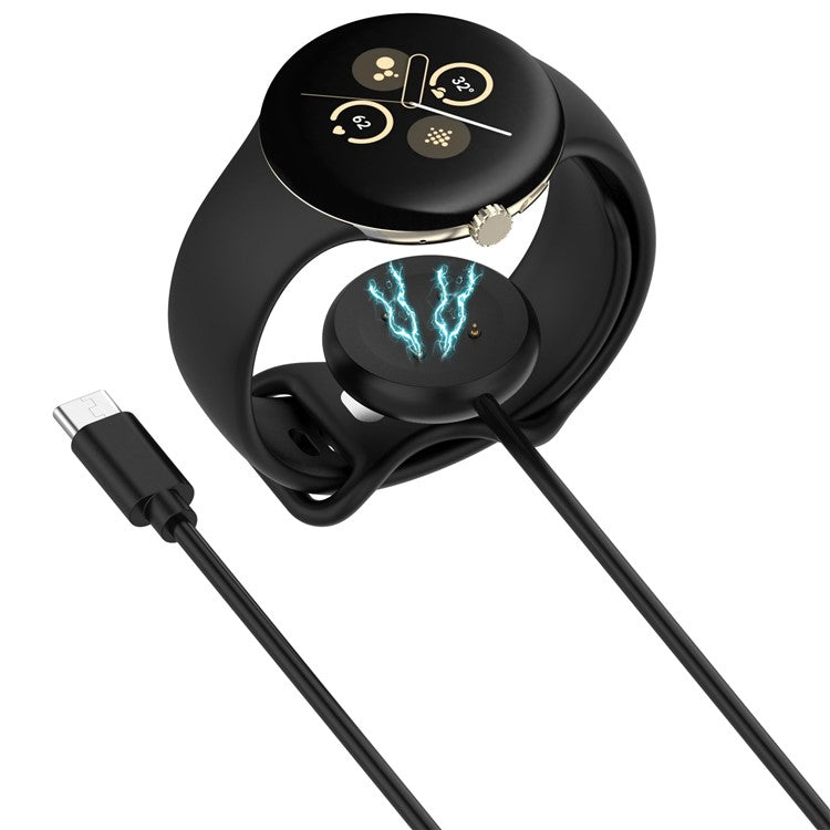 For Fitbit Ace LTE / Google Pixel Watch 2 Type-C Cable Charging Dock Magnetic Watch Charger - Black