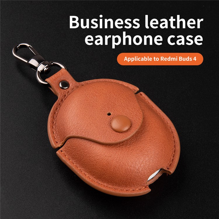 For Xiaomi Redmi Buds 4 Earphone Case PU Leather+PC Bluetooth Earbud Protective Cover - Black