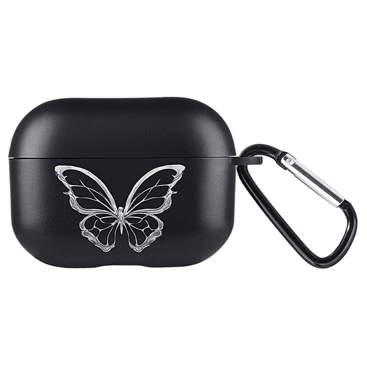 For Apple AirPods Pro Charging Case Cover Pattern Print TWS Earbuds TPU Case - Hollow Butterfly / Black