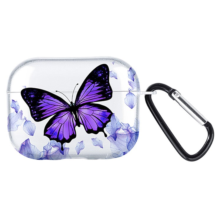For Apple AirPods Pro Charging Case Cover Pattern Print TWS Earbuds TPU Case - Purple Butterfly / Transparent