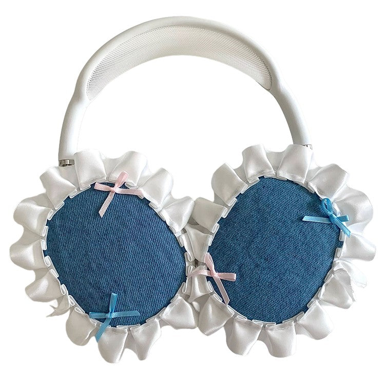 1Pair For AirPods Max Protective Case Fabric+TPU Headset Sleeve Bowknot Design - Blue