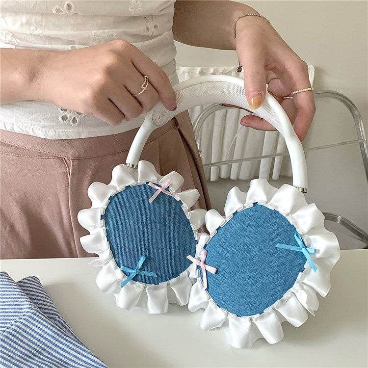 1Pair For AirPods Max Protective Case Fabric+TPU Headset Sleeve Bowknot Design - Blue