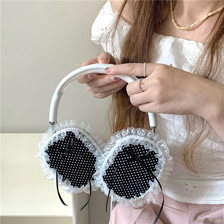 1Pair For AirPods Max Protective Case Fabric+TPU Headset Sleeve Bowknot Design - Black