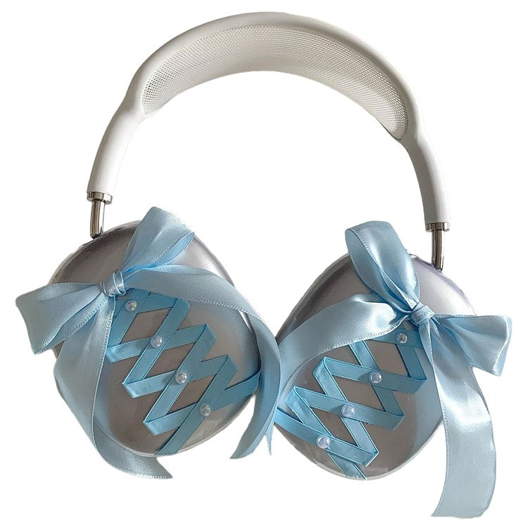 1Pair For AirPods Max Clear Case Ribbon Design Headphone TPU Sleeve - Blue