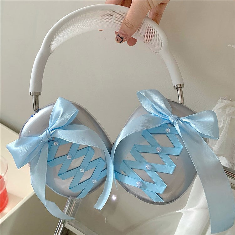 1Pair For AirPods Max Clear Case Ribbon Design Headphone TPU Sleeve - Blue