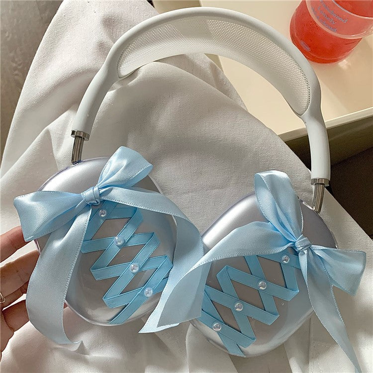 1Pair For AirPods Max Clear Case Ribbon Design Headphone TPU Sleeve - Blue