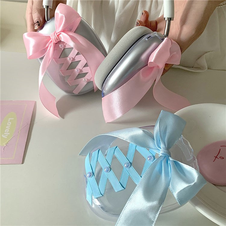 1Pair For AirPods Max Clear Case Ribbon Design Headphone TPU Sleeve - Blue