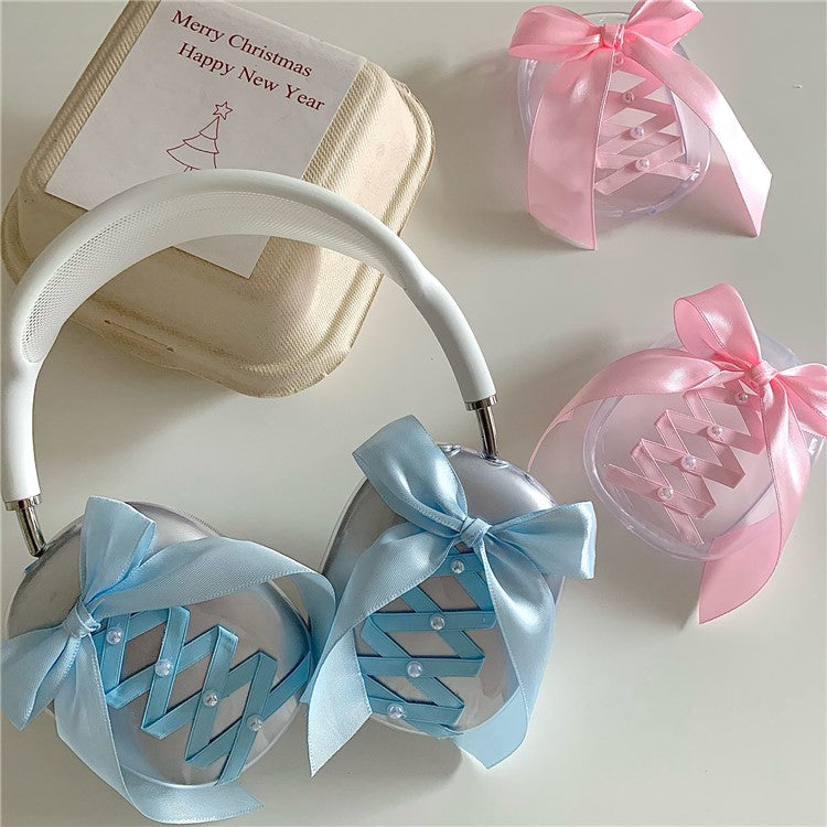 1Pair For AirPods Max Clear Case Ribbon Design Headphone TPU Sleeve - Blue