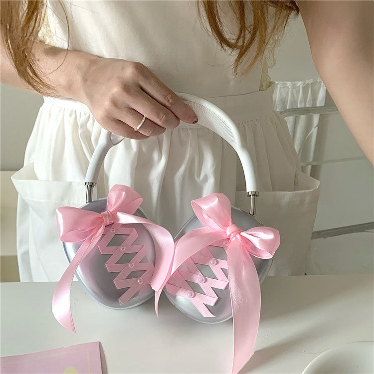 1Pair For AirPods Max Clear Case Ribbon Design Headphone TPU Sleeve - Red