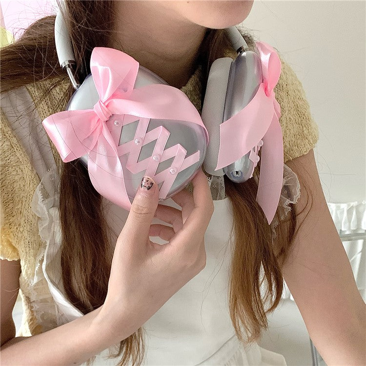 1Pair For AirPods Max Clear Case Ribbon Design Headphone TPU Sleeve - Red