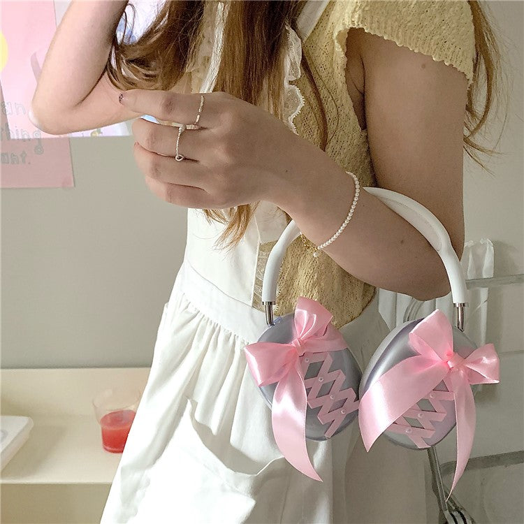 1Pair For AirPods Max Clear Case Ribbon Design Headphone TPU Sleeve - Red