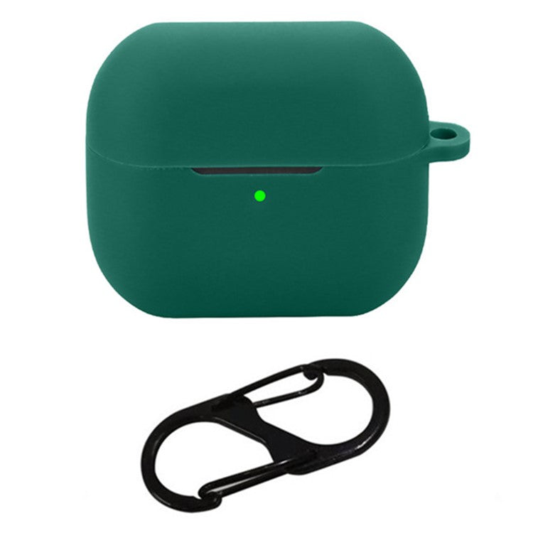 For Samsung Galaxy Buds3 Silicone Case Bluetooth Earphone Protective Cover with Anti-Lost Buckle - Blackish Green