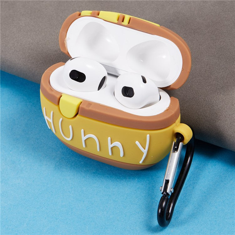 For Apple AirPods 3 Bluetooth Earphones Silicone Cover Honey Pot Protective Case with Carabiner
