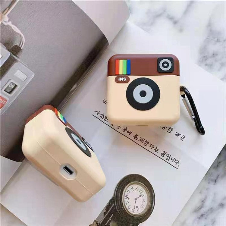 For Apple AirPods 3 Case Retro Camera Bluetooth Earphone Shockproof Silicone Cover with Carabiner