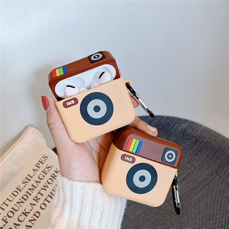 For Apple AirPods 3 Case Retro Camera Bluetooth Earphone Shockproof Silicone Cover with Carabiner