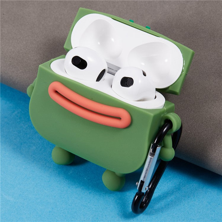 For Apple AirPods 3 Bluetooth Earphones Silicone Cover Sausage Mouth Frog Protective Case - Green