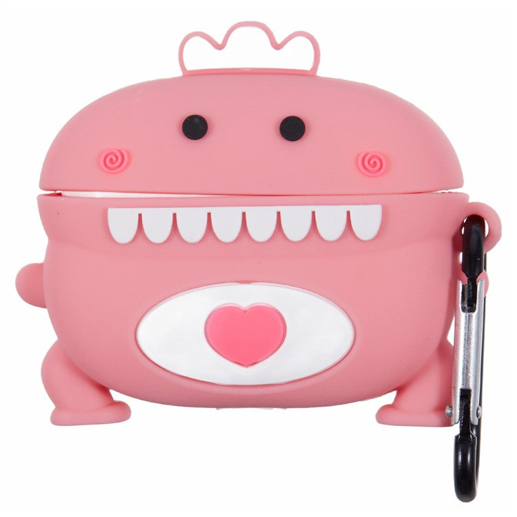 For Apple AirPods Pro Bluetooth Earphones Silicone Cover Dinosaur and Heart Protective Case - Pink