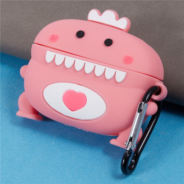 For Apple AirPods Pro Bluetooth Earphones Silicone Cover Dinosaur and Heart Protective Case - Pink