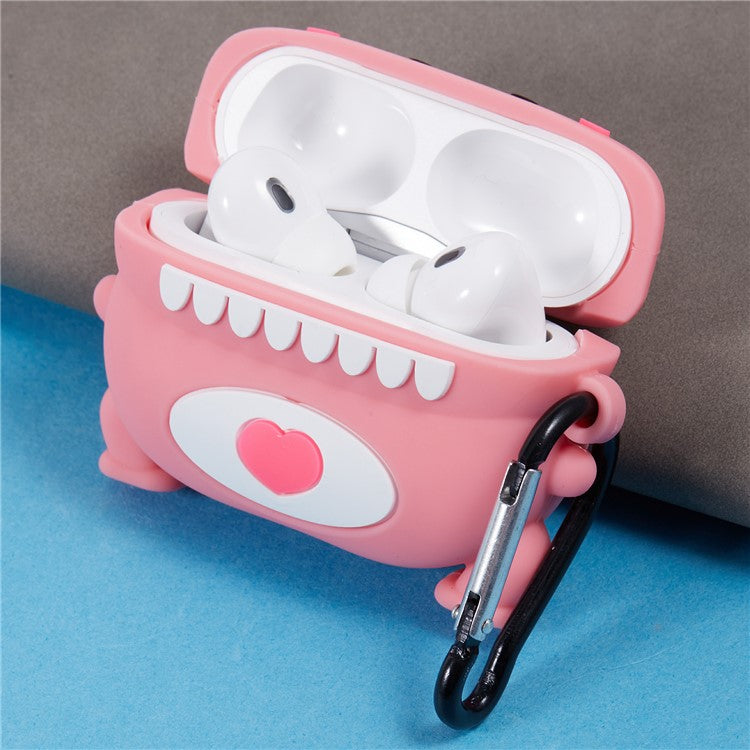 For Apple AirPods Pro Bluetooth Earphones Silicone Cover Dinosaur and Heart Protective Case - Pink