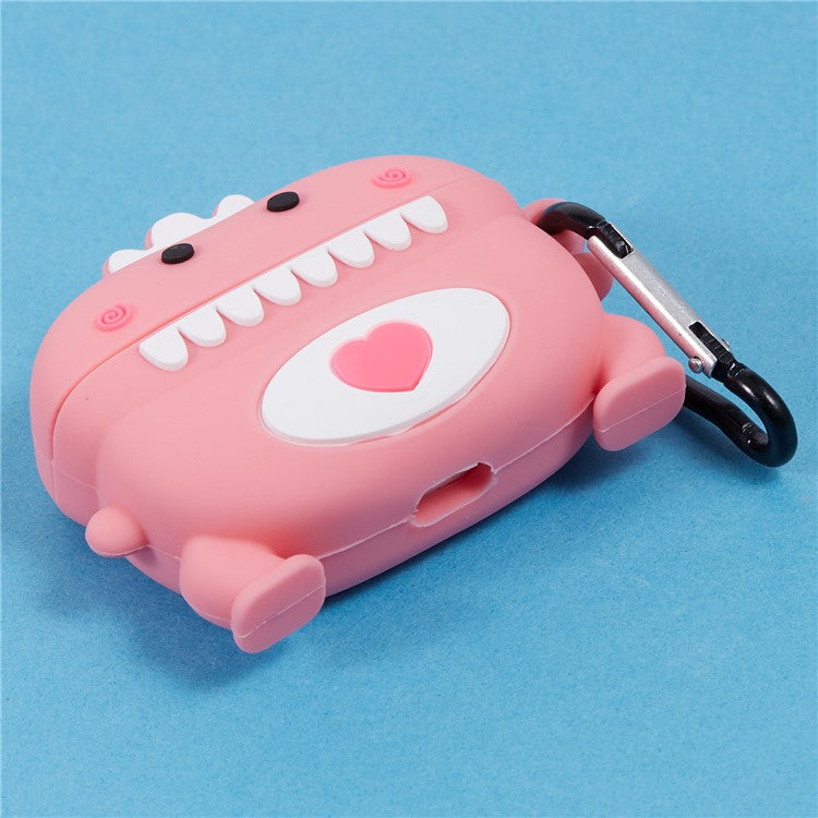For Apple AirPods Pro Bluetooth Earphones Silicone Cover Dinosaur and Heart Protective Case - Pink