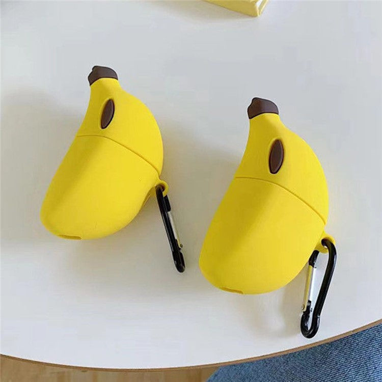 For Apple AirPods Pro Case Cute Banana Bluetooth Earphone Silicone Cover with Carabiner