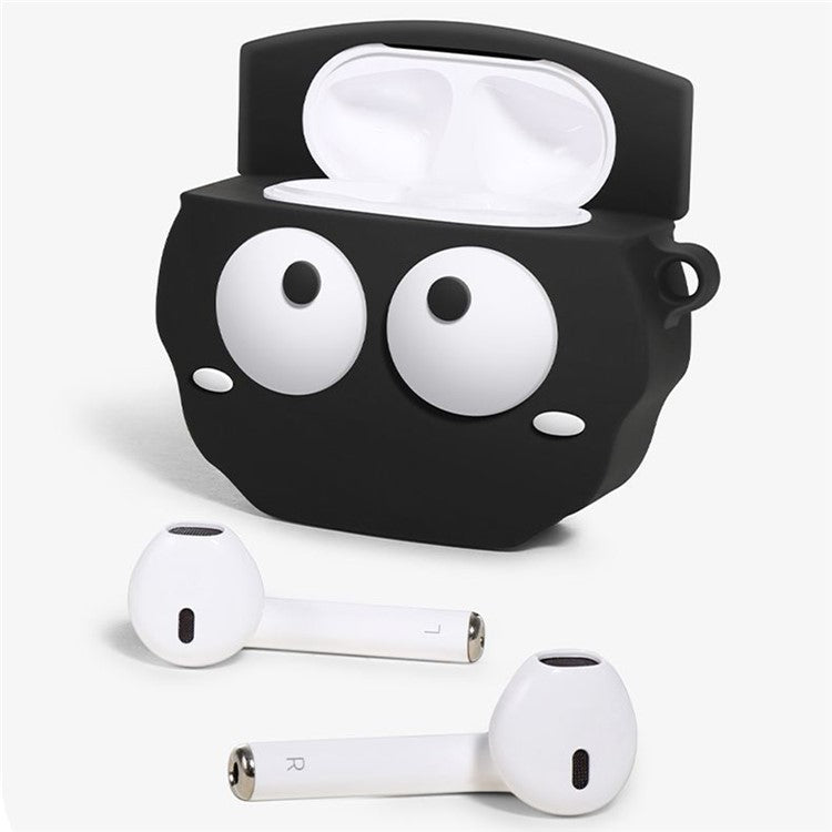 For Apple AirPods Pro Silicone Case Big Eyes Briquette Bluetooth Earphone Cover with Carabiner - Stye B