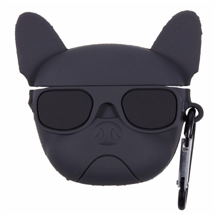 For Apple AirPods Pro Bluetooth Earphones Silicone Cover Bulldog Protective Case with Carabiner - Black