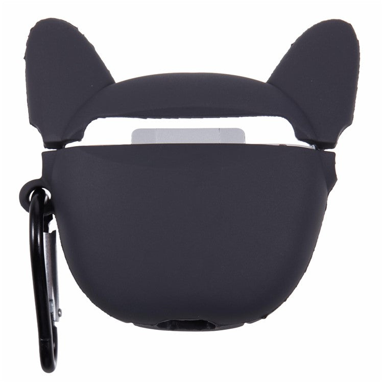 For Apple AirPods Pro Bluetooth Earphones Silicone Cover Bulldog Protective Case with Carabiner - Black