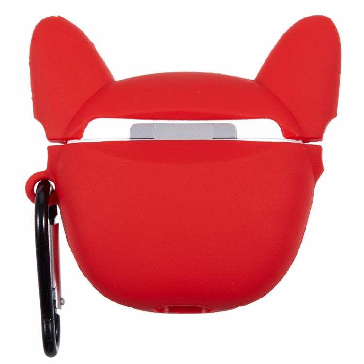 For Apple AirPods Pro Bluetooth Earphones Silicone Cover Bulldog Protective Case with Carabiner - Red