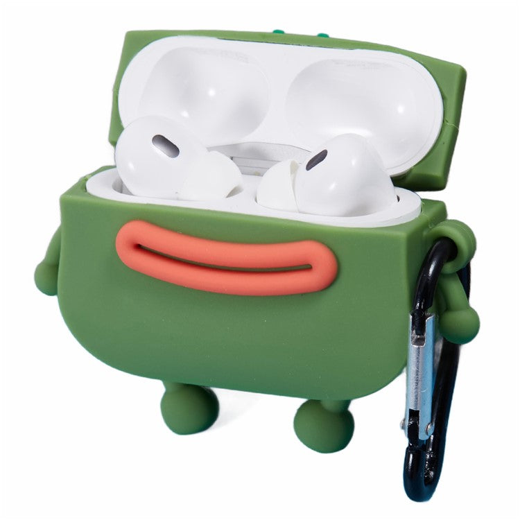 For Apple AirPods Pro Bluetooth Earphones Silicone Cover Sausage Mouth Frog Protective Case - Green