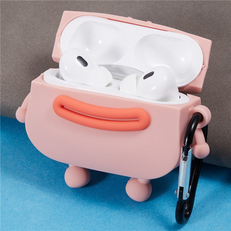 For Apple AirPods Pro Bluetooth Earphones Silicone Cover Sausage Mouth Frog Protective Case - Pink