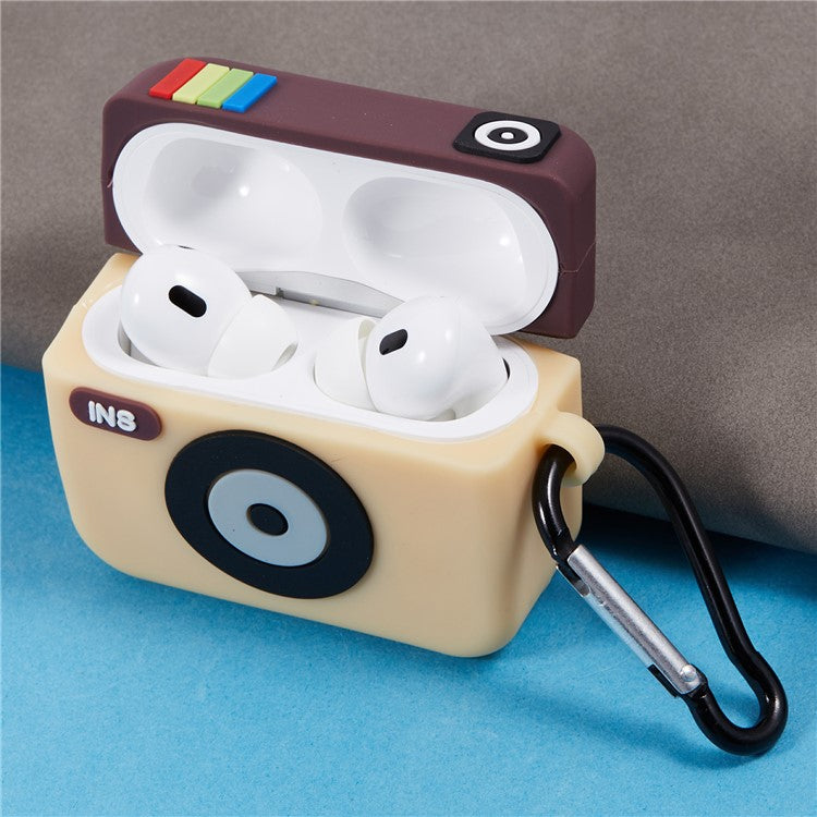 For Apple AirPods Pro Bluetooth Earphones Silicone Cover Instant Camera Protective Case with Carabiner