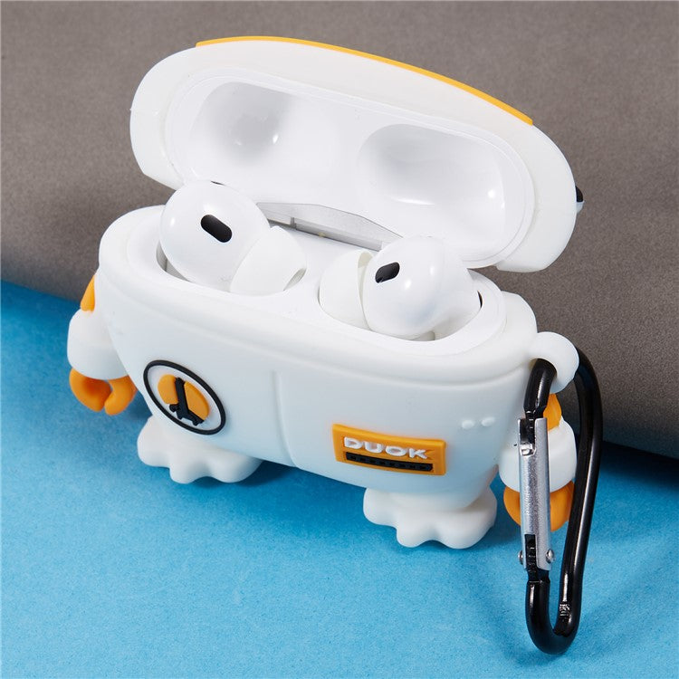 For Apple AirPods Pro Bluetooth Earphones Silicone Cover Space Duck Protective Case with Carabiner