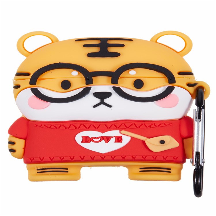 For Apple AirPods Pro Bluetooth Earphones Silicone Cover Cartoon Tiger Protective Case with Carabiner