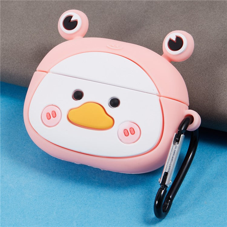 For Apple AirPods Pro Bluetooth Earphones Silicone Cover Big Eyed Frog Protective Case with Carabiner - Pink