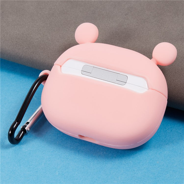 For Apple AirPods Pro Bluetooth Earphones Silicone Cover Big Eyed Frog Protective Case with Carabiner - Pink