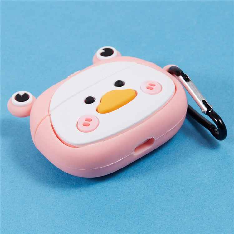 For Apple AirPods Pro Bluetooth Earphones Silicone Cover Big Eyed Frog Protective Case with Carabiner - Pink