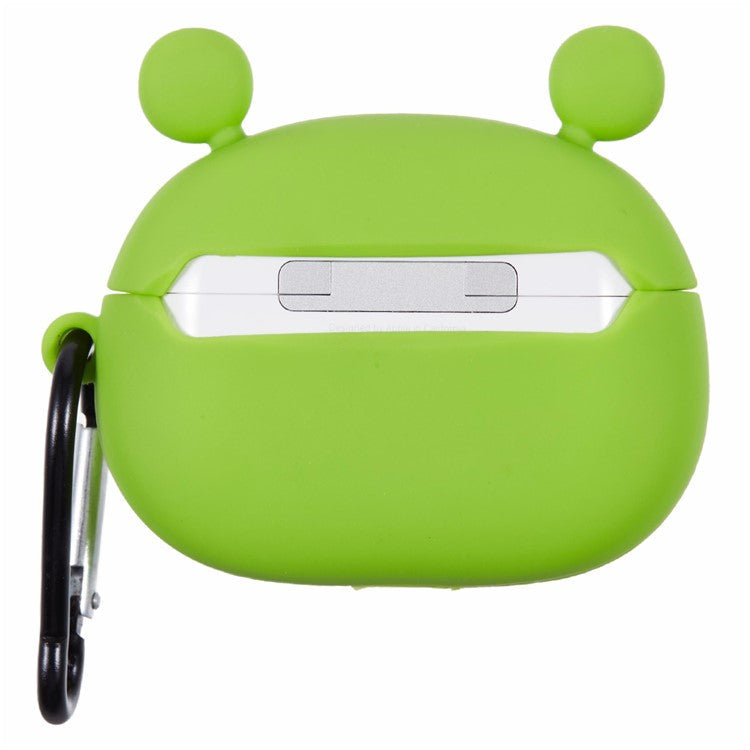 For Apple AirPods Pro Bluetooth Earphones Silicone Cover Big Eyed Frog Protective Case with Carabiner - Green